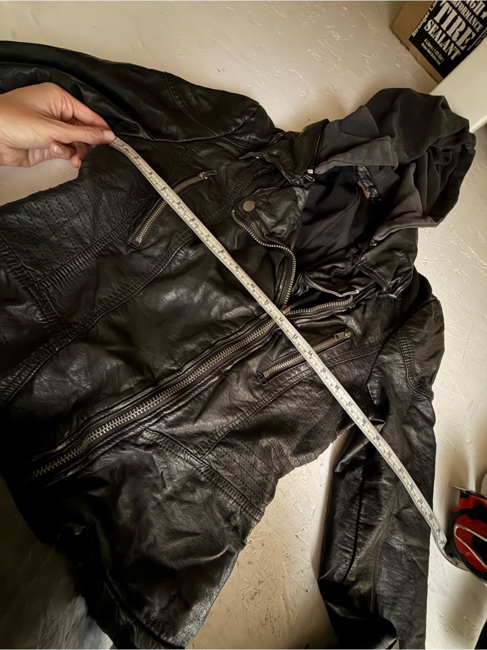 Free People Black Faux Leather Jacket with Gray Hood - Picture 10 of 10